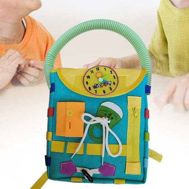 Mochila para niños pequeños, juguete educativo de aprendizaje temprano, aprender a atar juguetes Montessori para niños y niñas, a partir de 3 años Azul verde