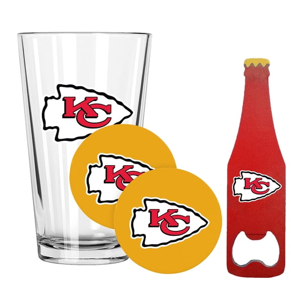 The Memory Company Kansas City Chiefs 16oz. Pint Glass with Coasters & Bottle Opener