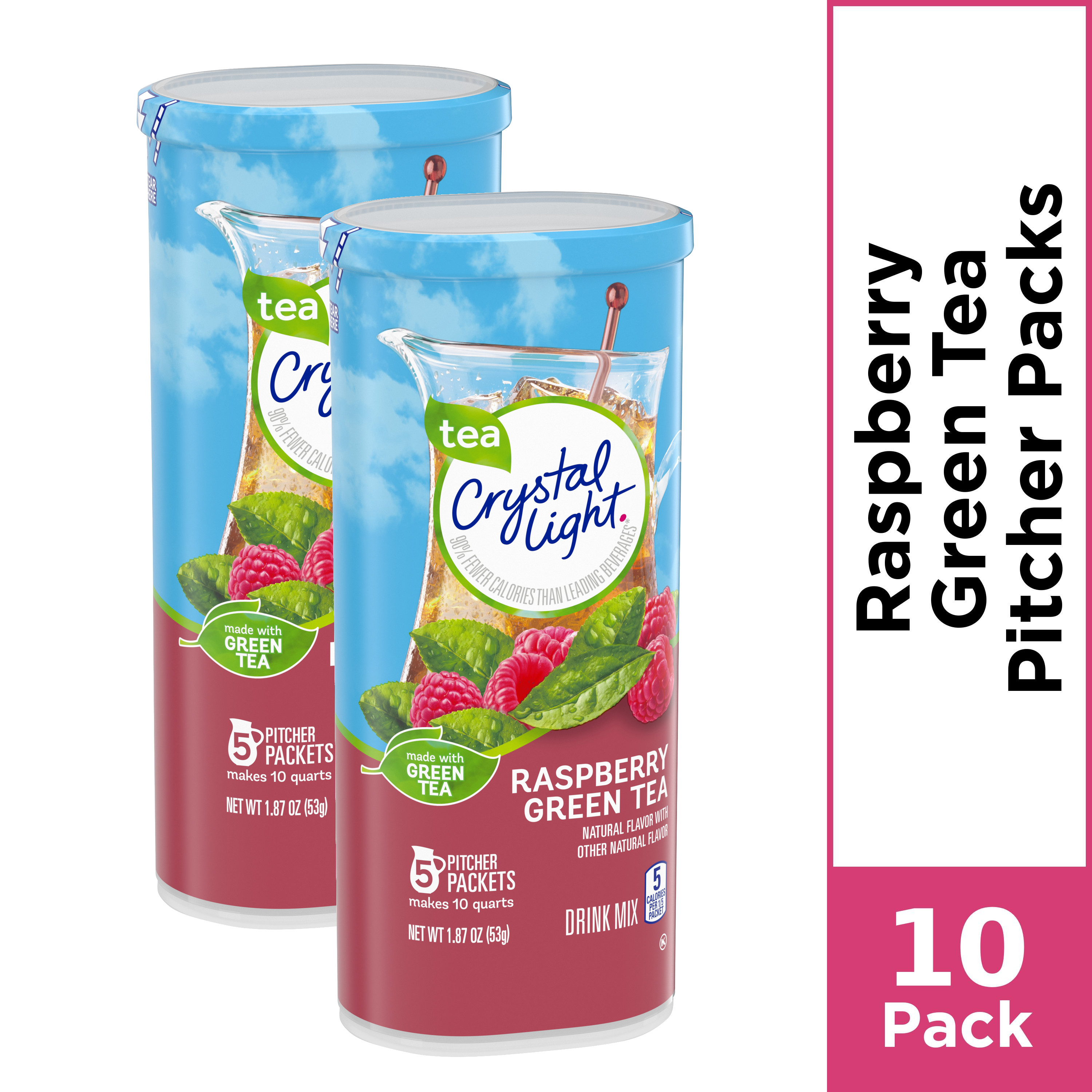 (10 Pitcher Packs) Crystal Light Raspberry Green Tea Sugar Free, Low