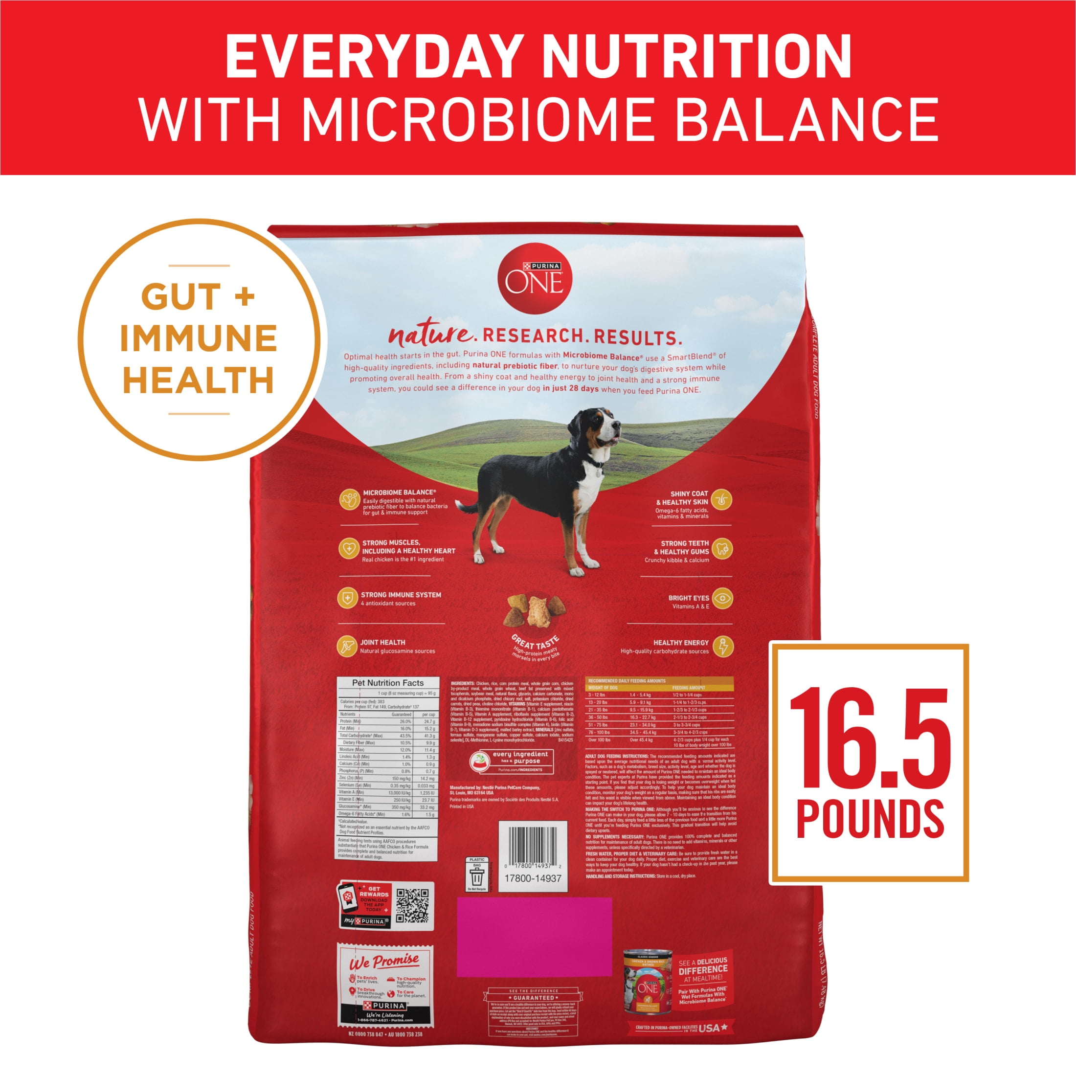 Purina ONE Chicken and Rice Formula Natural Dog Food, 16.5 lb