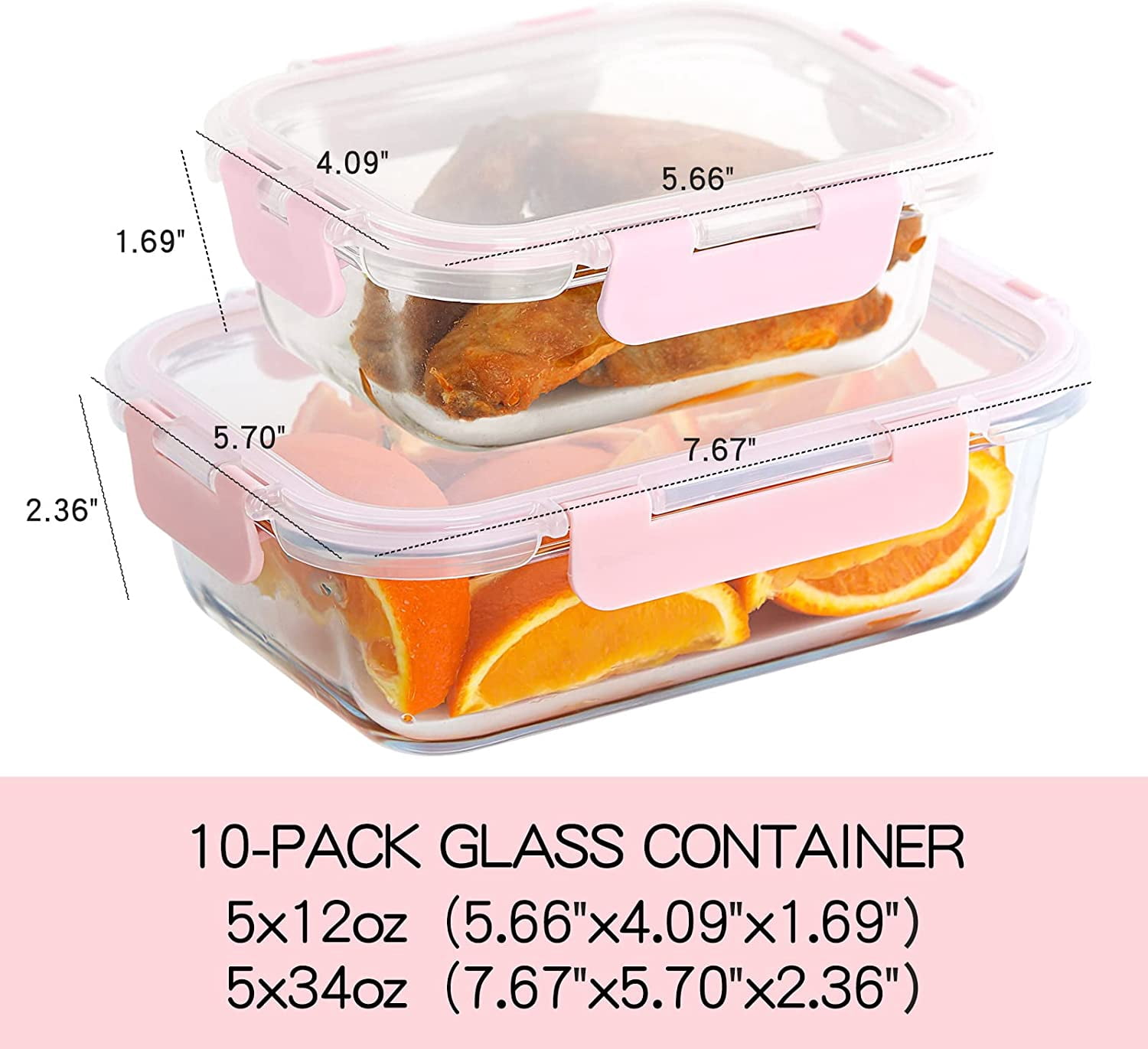 DFA 10 Pack Glass Food Storage Containers with Lids, Leakproof Airtight Glass Meal Prep Containers For Lunch, On The Go, Leftover, Dishwasher Safe