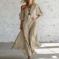 thumbnail image 5 of Yxbdin Off the Shoulder Maxi Dresses for Women Elegant Striped Print Sundresses with Pockets Trendy Puff Flowy Boho Dresses Outdoor Travel Summer Beach Dresses, 5 of 6