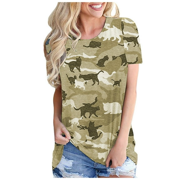 PATLOLLAV Summer Tops,Women Socket Camouflage Print O-Neck Short Sleeve Shorts Leisure Tops