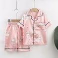 thumbnail image 2 of Gyexs Soft Silk Pink Pajamas for Girls Size 5-7 Whimsical Easter Bunny Printed Short Sleeve Top and Shorts 2Pcs(PK1, 150 8-9 Years), 2 of 5
