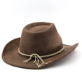 thumbnail image 4 of XIAOCHA Womens Solid Suede Cowboy Hat Braided Western Hats Outdoor Sun Protection Wide Brim Western Hat,Coffee, 4 of 6