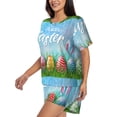 thumbnail image 2 of Haiem Happy Easter Pattern Pajama Set for Women 2 Piece Lounge Set Short Sleeve Tops and Shorts Soft Sleepwear-3X-Large, 2 of 7