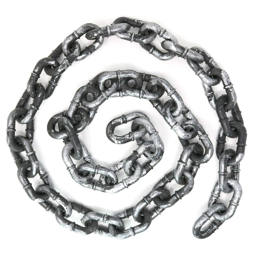 Skeleteen Plastic Link Chain Prop Black and Silver Removable Large Link Chain 1 Piece