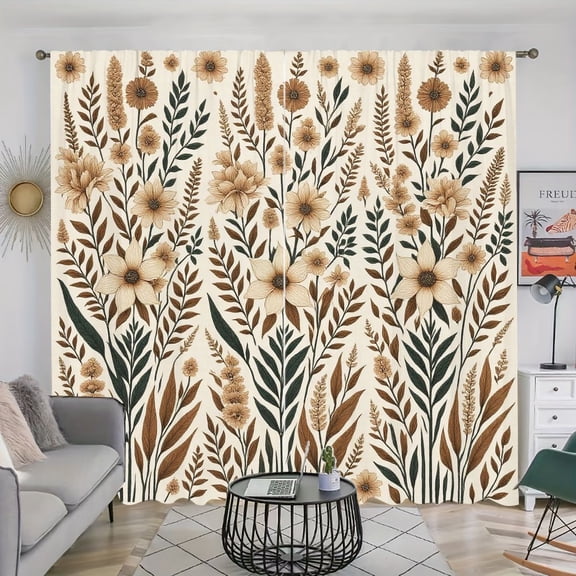 WNOOHIY Rustic Floral Light Filtering Curtains for Living Room Bedroom, Set of 2 Panels