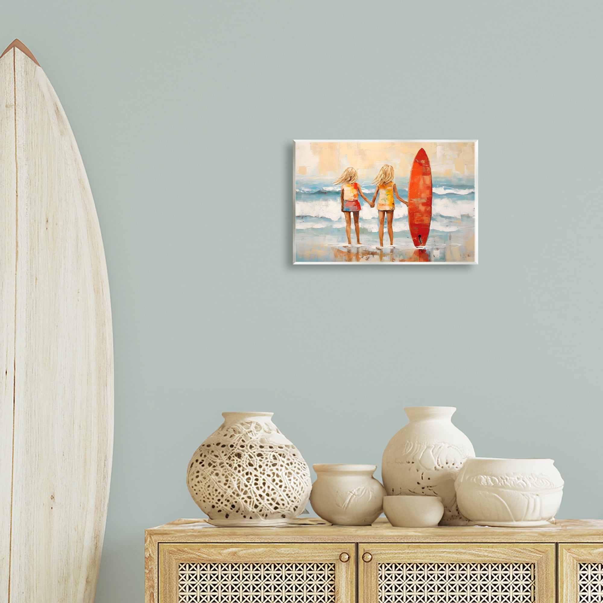 Stupell Industries Kids & Beach Surfboard People Painting Unframed Art Print Wall Art, 15 x 10