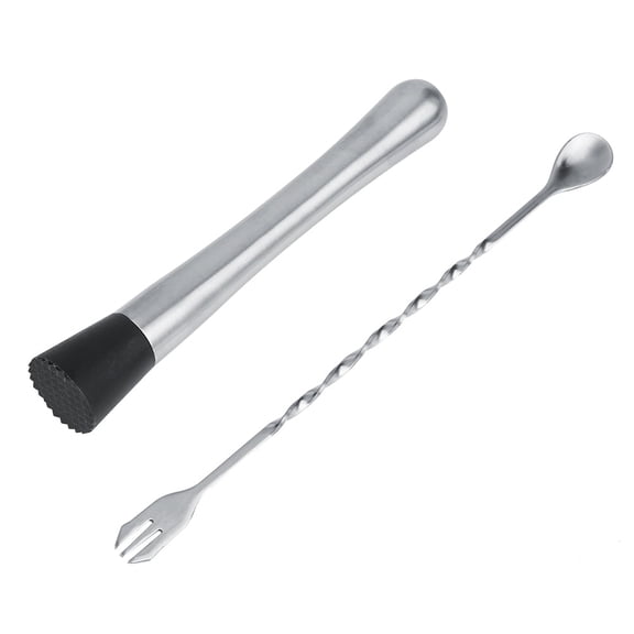 Stainless Steel Bar Tool Set - Cocktail Muddler & Double-End Spoon