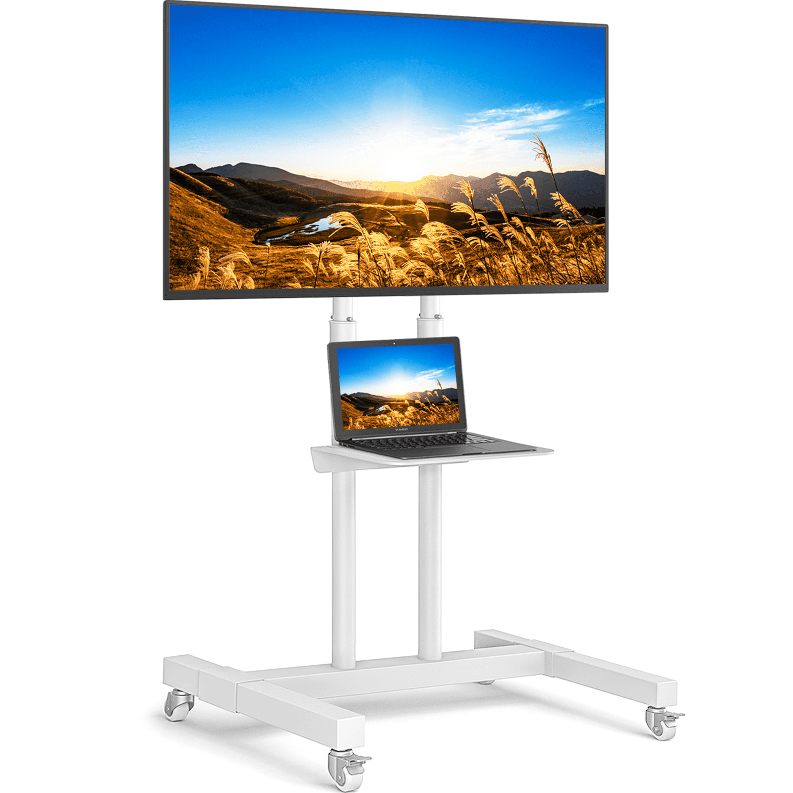 RTVR Rolling TV Stand on Wheels for 32-83 inch Flat Screens up to 110lbs, Portable Mobile TV Stand Height Adjustable Shelf, White