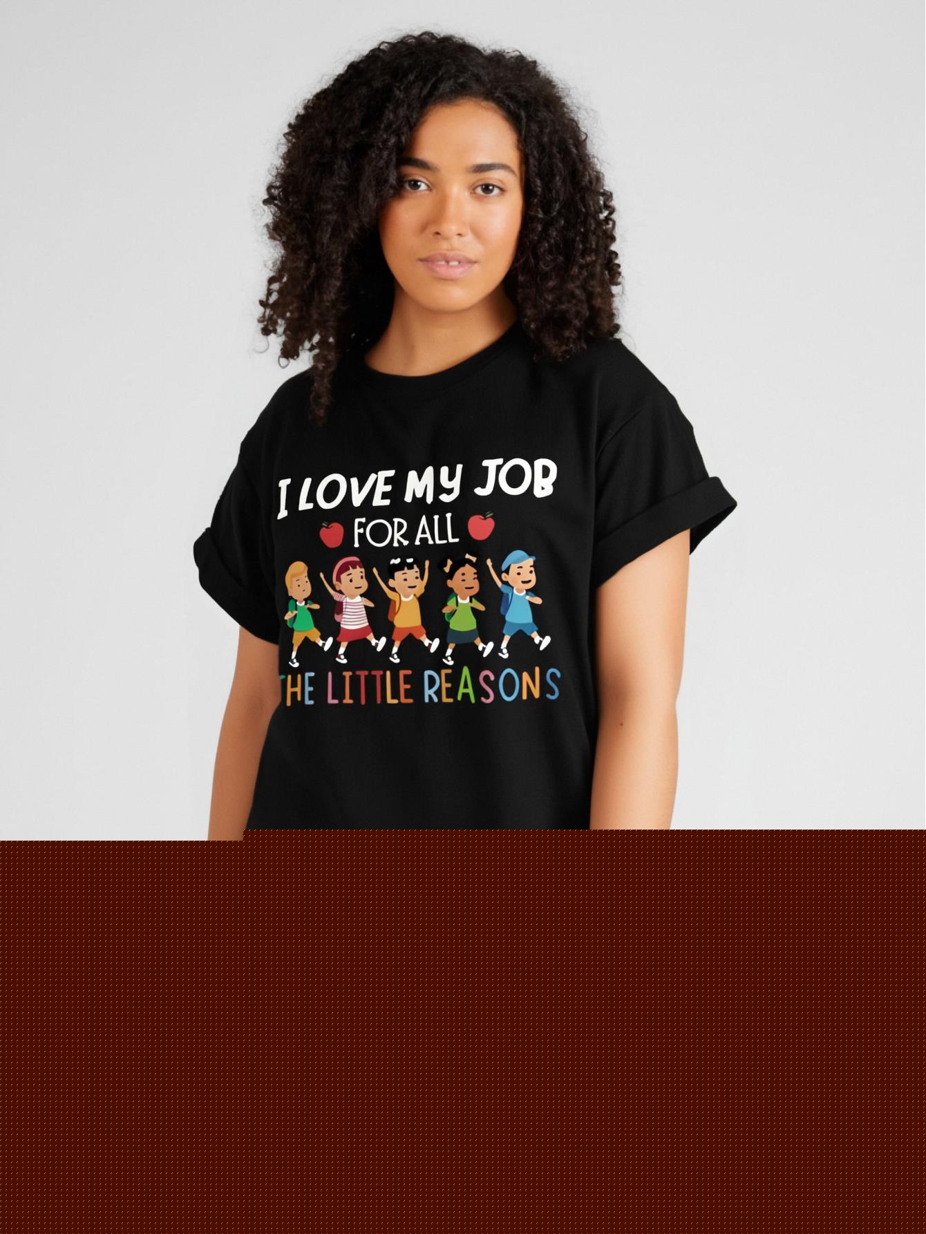 thumbnail image 1 of Women's Casual Short Sleeve Round Neck T-Shirt With 'I Love My Job For All The Reasons' Graphic PrinCamisetas para mujer, lindas camisetas con estampado gráfico, de manga corta, estilo casual, para ve, 1 of 8