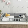 thumbnail image 3 of Harper & Bright Designs Full Size Floor Bed for Boys Girls with Fence, Wood Floor Platform Bed Upholstered Pillow, Gray, 3 of 12