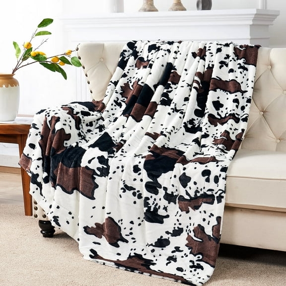 Home Soft Things Cow Print Double Sided Faux Fur Throw Blanket, Soft Cozy Fuzzy Black and White Throw, 60x80 inches