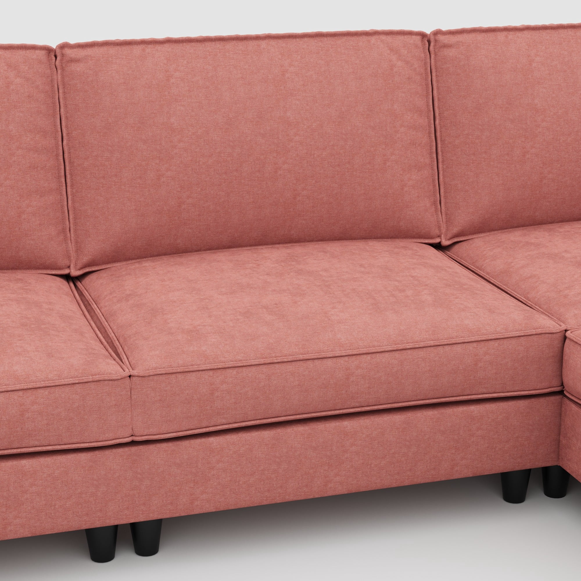 108" L-Shaped Sectional Sofa Couch, Modern Fabric 3 Seat Sofa Couch with Movable Ottoman&Pockets for Living Room, Apartment,Red