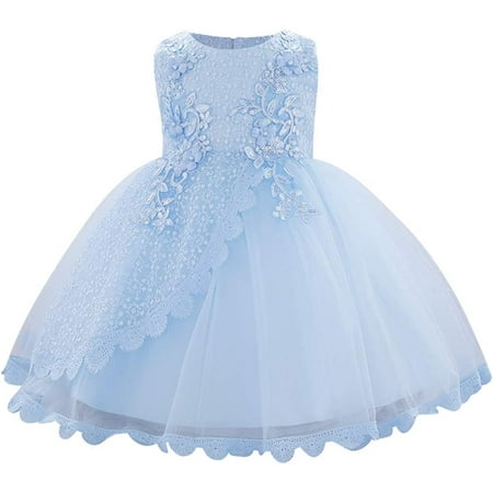

Zukuco Toddler Baby Girls Lace Applique Birthday Party Flower Girl Dress with Petticoat Wedding Bridesmaid Baby Girl Princess Dress
