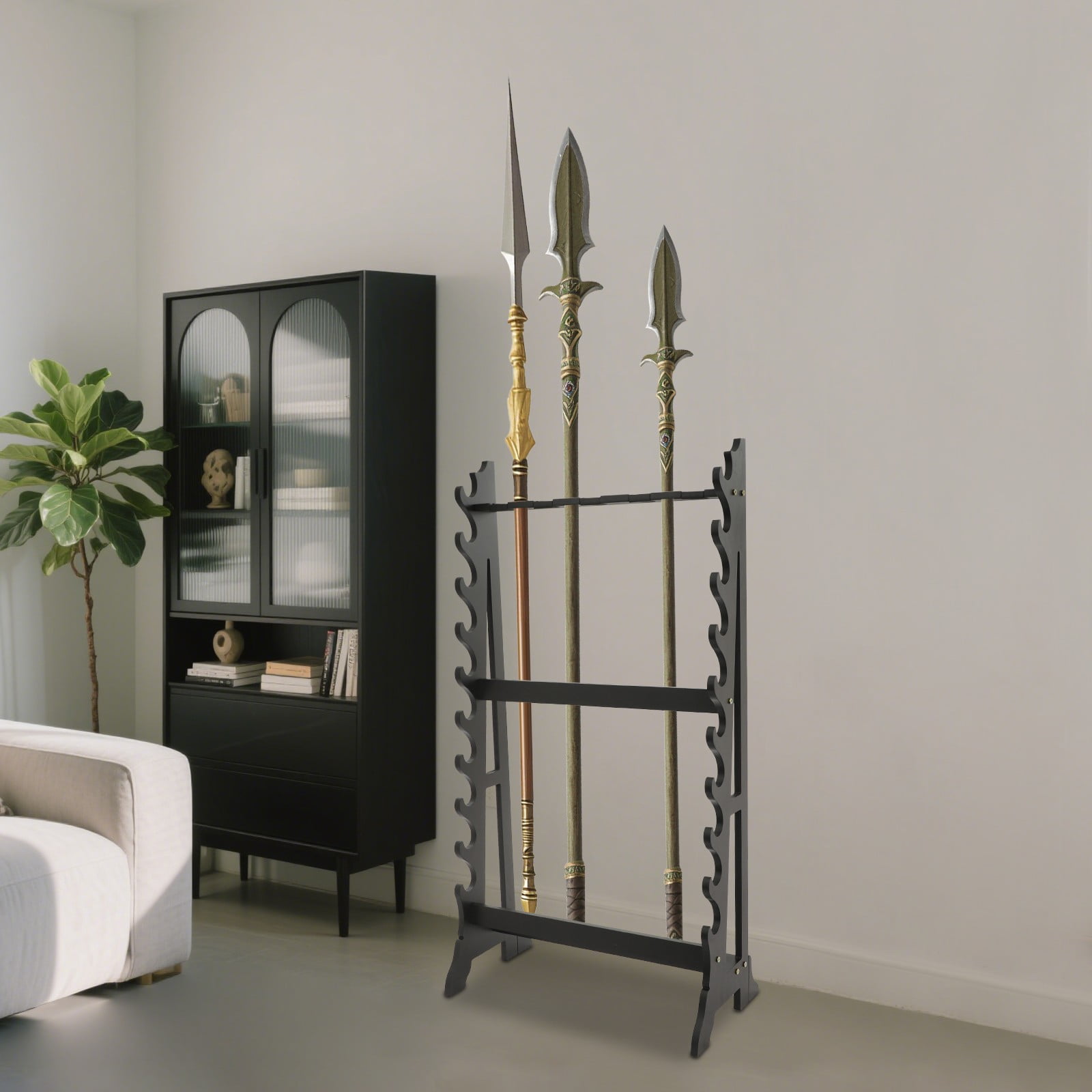 10-Layer Sword Stand, 5-Hole Katana Sword Display Rack, Black, Holds 10 Swords & Long Pole Weapons, 66lbs Capacity, for Home Dojo Weapon Storage & Decor
