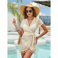 thumbnail image 4 of Women Bathing Suit Cover Up Sheer V Neck Short Sleeve Wrap Cover Ups for Swimwear  L, 4 of 8