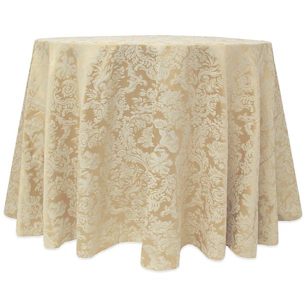 Miranda Damask 132Inch Round Tablecloth in Champagne