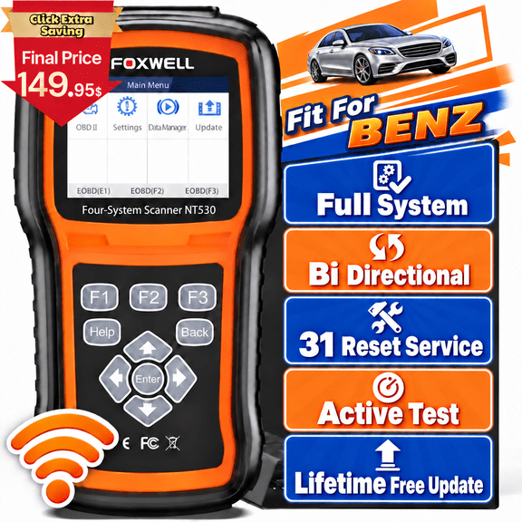 FOXWELL NT530 Plus for BENZ All Systems, All Maintenance Service - Bidirectional Diagnostic Scan Tool OBD2 Scanner Automotive Code Reader