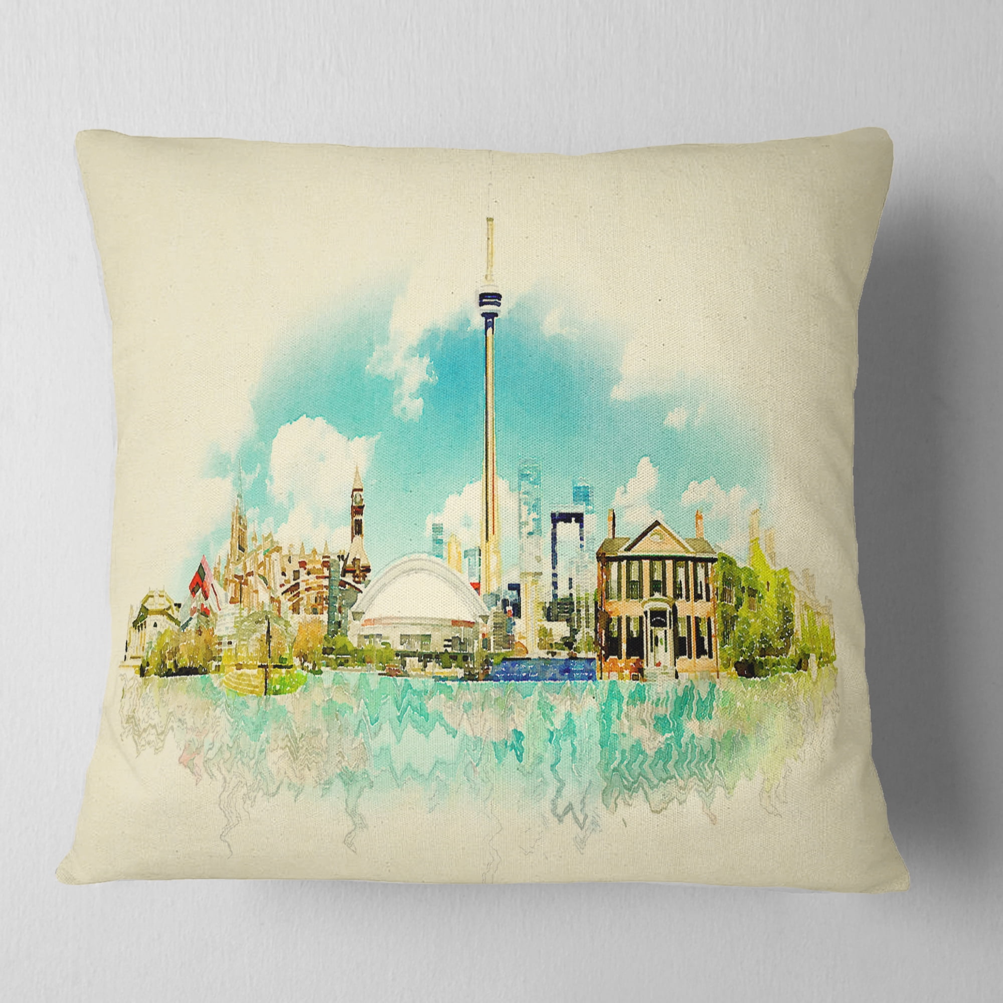 Designart Toronto City Watercolor - Cityscape Painting Throw Pillow - 16x16