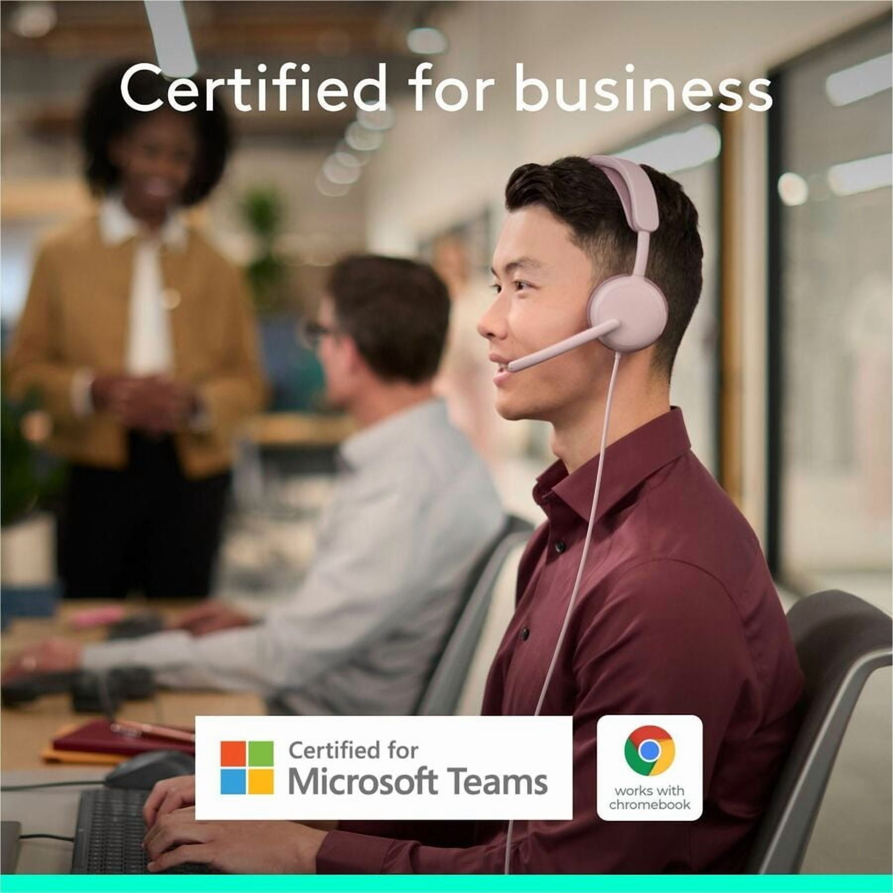 Logitech Zone Wired 2 for Business, Noise-Canceling Headset with Adaptive Hybrid ANC, Microsoft Teams Certified, USB-C with USB-A adapter, Rose