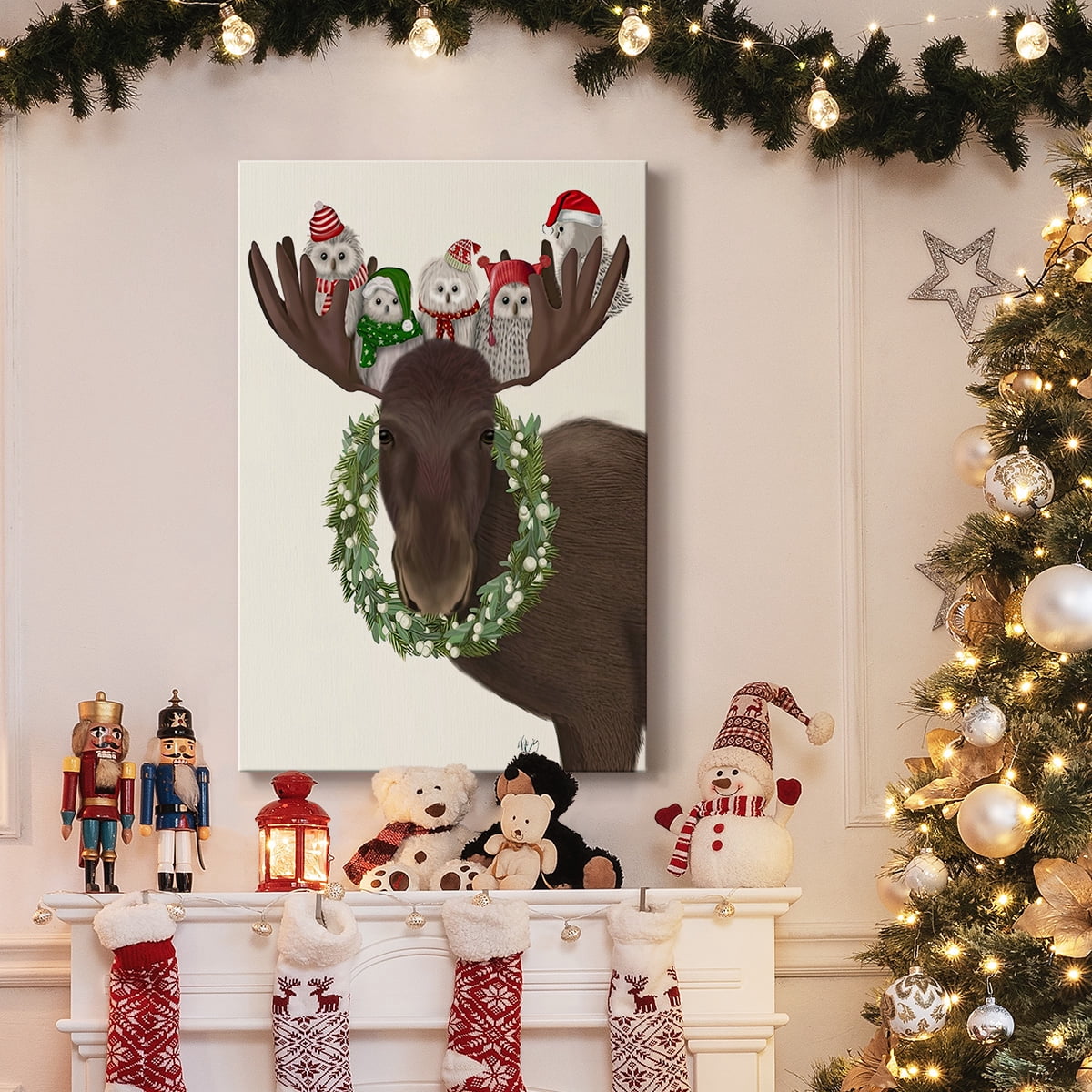 Christmas Moose and Christmas Owls- Gallery Wrapped Canvas