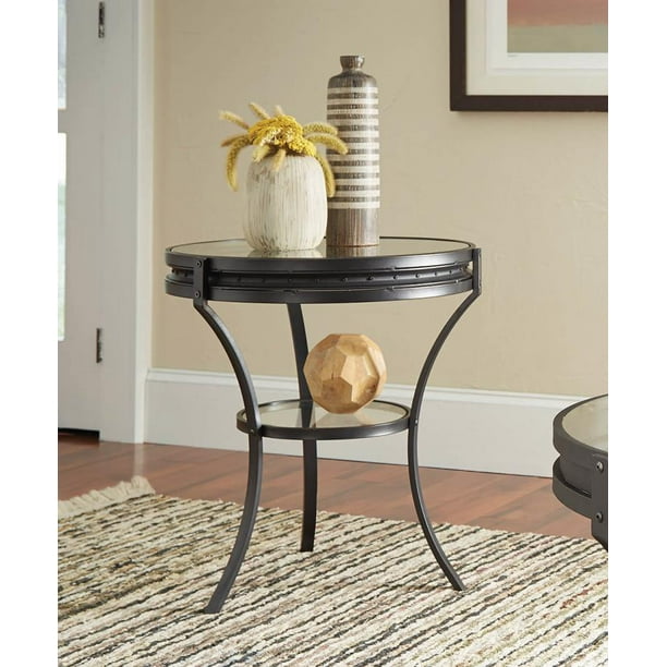 Coaster 705217 Co 1 Shelf Round Glass Top End Table Sandy Black Com Coaster 705217 Co 1 Shelf Round Glass, Round Glass Top End Table
