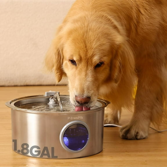 G3C13676LPawsPik Ultra-Quiet Stainless Steel Dog Water Fountain, 1.8-gal