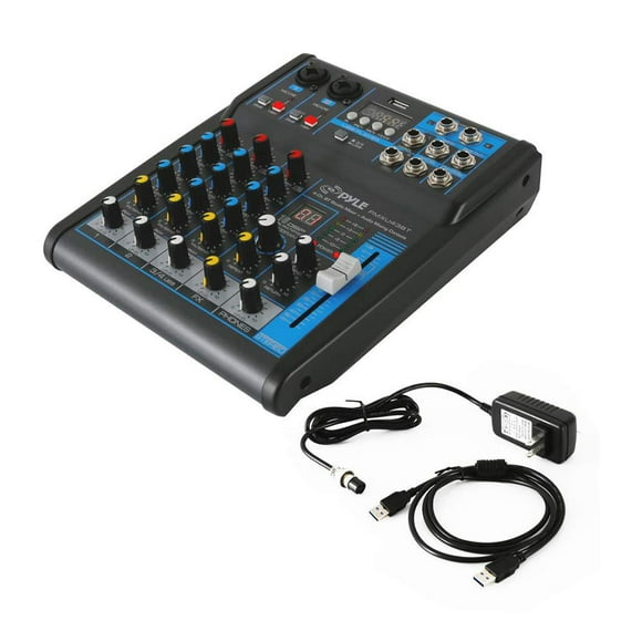 Pyle Mixeur Audio Professionnel Console Système - Interface 4 Canaux Numérique USB Bluetooth MP3 Entrée Ordinateur 48V Alimentation Phantom Stéréo DJ Studio