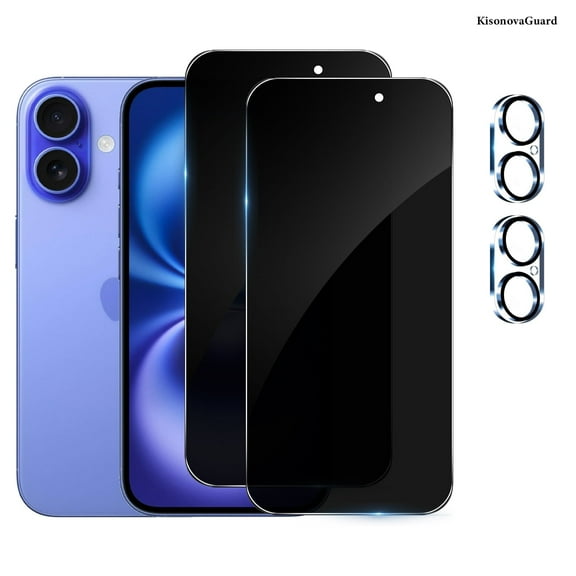 [2 2Pack] KisonovaGuard For iPhone 16 Screen Protector and Camera Lens Film[Privacy Tempered Glass Protector][9H Hardness][No-Bubble][3D Full Coverage]for iPhone 16