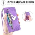 thumbnail image 4 of for Galaxy S21 5G Phone Case Wallet,S21 5G Wallet Case for Women,Emboss PU Leather Protective Cover Wrist Strap Zipper Card Holder Flip Phone Case for Samsung Galaxy S21 5G (Purple), 4 of 14