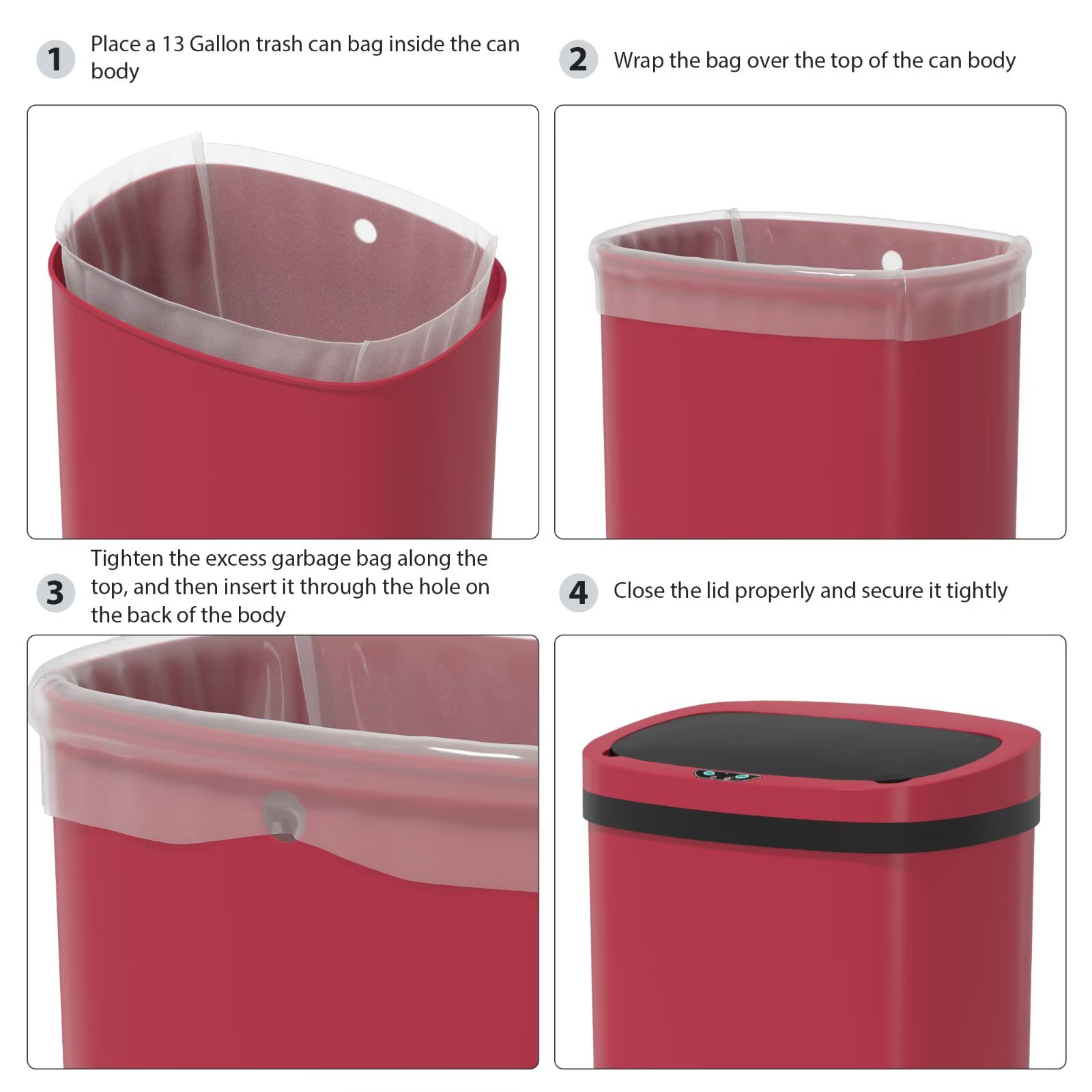 YRLLENSDAN 13 Gallon Trash Can Motion Sensor Touchless Automatic Garbage Cans with Lid and Odor Filter for Kitchen Bedroom Office Living Room, Red