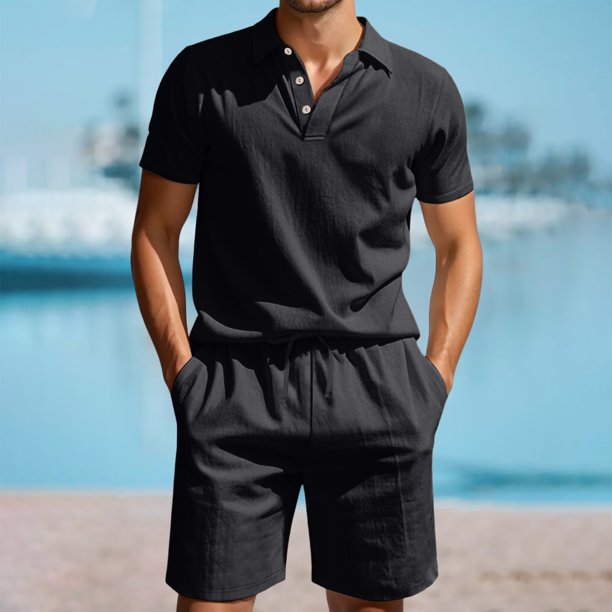 WILLBEST Traje de Verano para Hombre, de Carga Corta, Holgado, Informal, Transpirable, de Manga Corta, de Lino