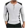 thumbnail image 3 of UVEASISHA Mens Henley Shirt Long Sleeve Waffle Knit Button T-Shirts Slim Fit Casual Patchwork Tee Shirts Fall Fashion Knitted Pullover Sweater White L, 3 of 10