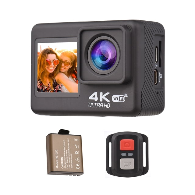 Cámara deportiva 4K60FPS Cámara de acción WiFi de ultra alta definición Pantalla dual 170 ° Gran angular 30 metros Impermeable con control remoto 1 Batería de iones de litio Kit de accesorios de mont Meterk Cámara deportiva