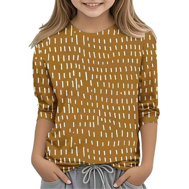 SERTG Hauts Mignons pour Enfant Printemps Automne Été Manches 3/4 Col Rond Mignon T-Shirt de Sortie Imprimé Mode Manches Mi-Longues Tenues 3-12 Ans (Marron#2,9 Ans)