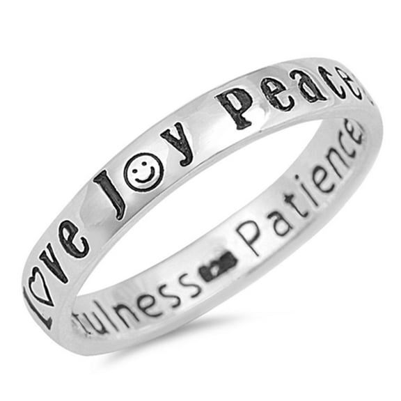 Joy Peace Love Patience Faithfulness Ring .925 Sterling Silver Band Jewelry Female Male Size 5