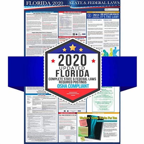 2020 Florida State and Federal Labor Laws Poster - OSHA Workplace Compliant 24" x 36" - All in One Required Posting - Laminated