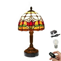 Kiven Cordless Table Lamp,1-Light Dimmable Bedside Lamps for Nightstand with Glass Lampshade, Cordless Tiffany Lamp for Reading Home Decor Bedside TD0879