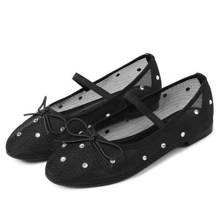 Crystal Mesh Ballet Flats Stretch Band Ballerinas Flats Mary Jane Omagie Shoes Studded Gem Stretch Strap Flats Slip On Comfortable Dress Casual Shoes