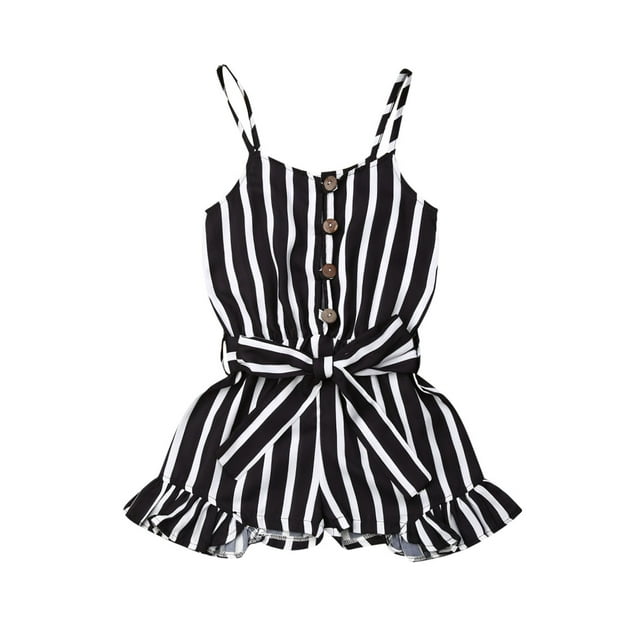 Gupgi 3-8 Years Little Girl Striped Romper Sleeveless Suspender Strap Ruffle Jumpsuits