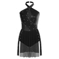 thumbnail image 3 of inlzdz Womens Rhinestone Dance Dress Halter Sleeveless Latin Ballet Leotard Figure Skating Bodysuit Black XL, 3 of 5