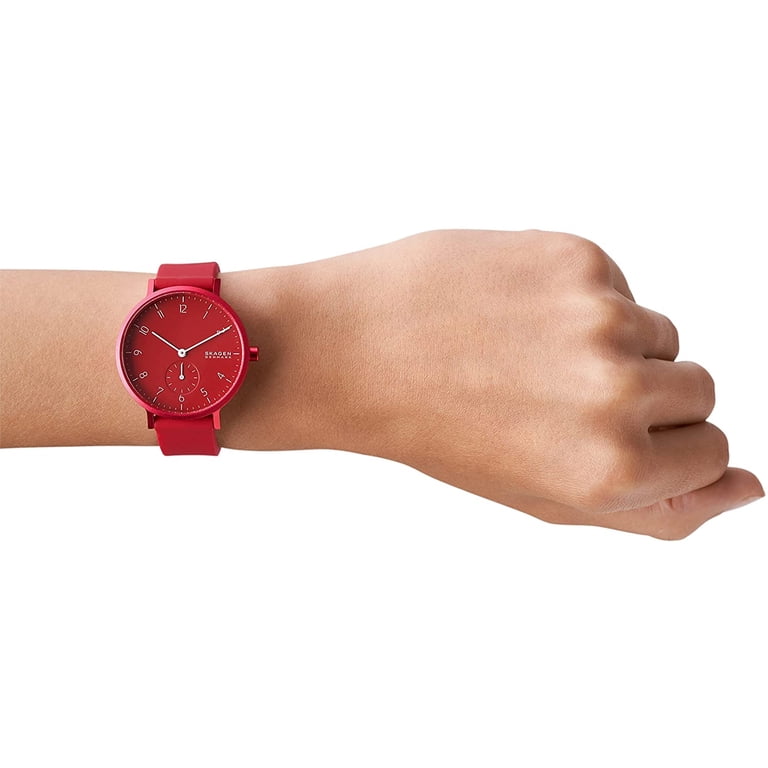 Skagen Aaren Kulor Women's Watch, Quartz, Red Dial, Silicone Strap