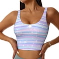 thumbnail image 1 of Fotbe Striped Gradient Sujetador Deportivo Largo sin Aros para Mujer con Almohadillas y Soporte Medio, Transpirable y Absorbente, Camiseta Tipo Chaleco o Tank Top-Small, 1 of 8