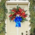 thumbnail image 2 of SLYNSHome Christmas Wreaths for Front Door,Fall Maple Leaves Wreaths with Blue Bow Ornament Garland for Holiday Home Party Decorations, 2 of 5