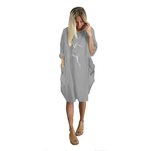 QIPOPIQ Robes pour Femmes avec Poches Manches Courtes Chandail Ample Imprimé Robe d'Été Mini-Robe Aubaines 2023