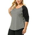 thumbnail image 4 of Unique Bargains Women's Plus Size Top Long Sleeve Relaxed Fit T-Shirt Blouse 3X Black White, 4 of 7
