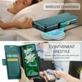 thumbnail image 3 of Compatible with Samsung Galaxy Z Fold 6 Wallet Case, PU Leather Flip Case with Card Holders RFID Blocking Stand [Shockproof TPU Inner Shell] Phone Cover for Samsung Galaxy Z Fold 6, Green, 3 of 11