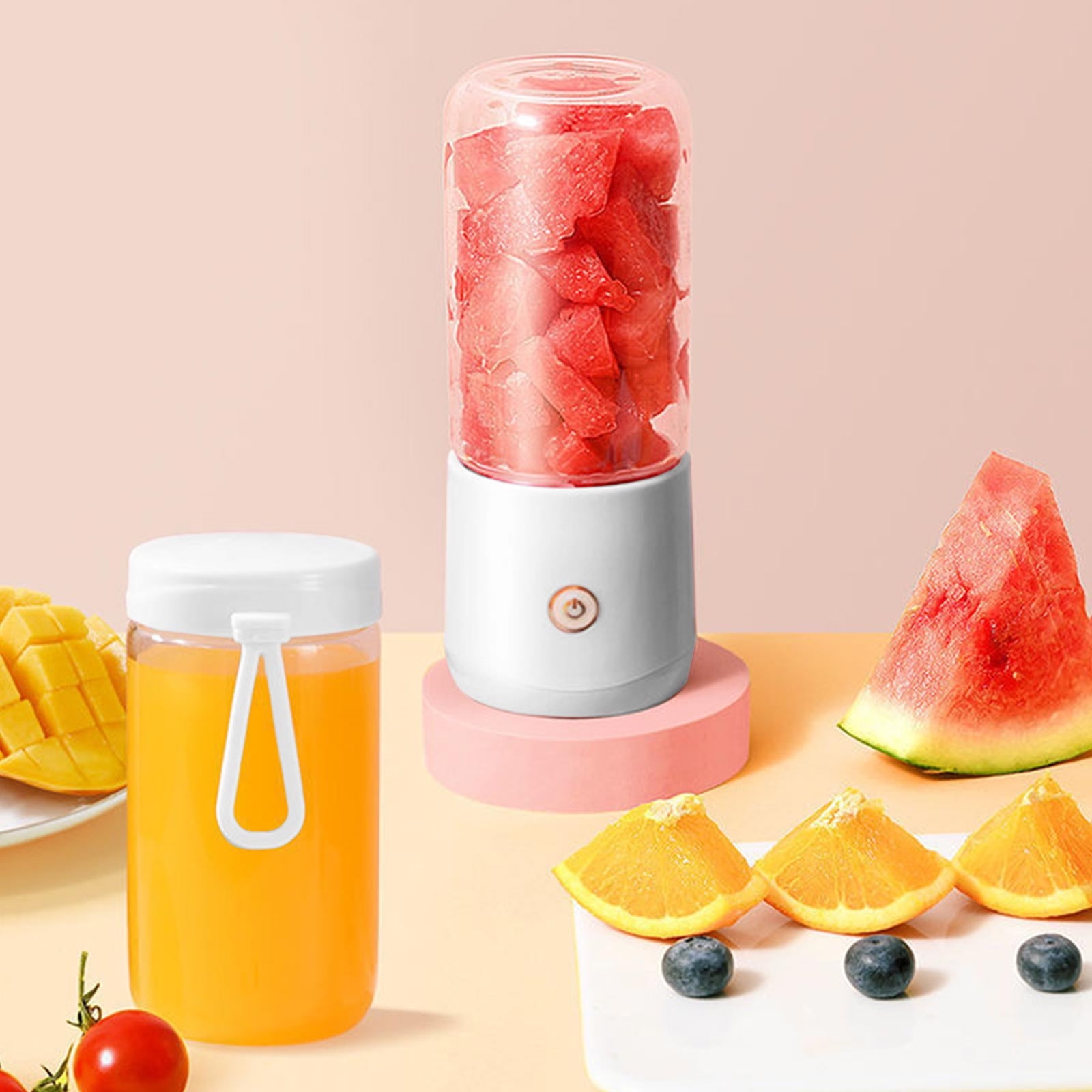Xecvkr Portable Double Cup Juicer Wireless Mini Automatic Rechargeable Glass Fruit Vegetable Blending Food Grade Safety 360° Blades Easy Clean Smoothie Maker Travel Home White Free Size